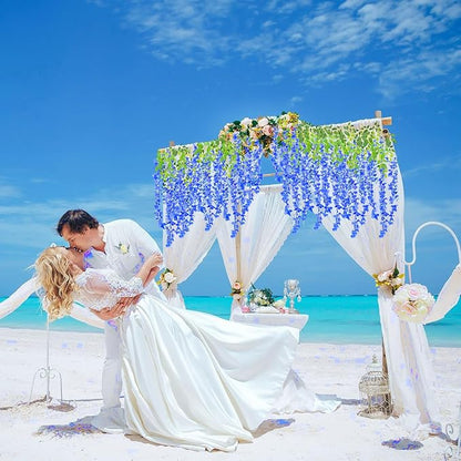 12 Pack Royal Blue Wisteria Hanging Flowers, 3.44 Ft Fake Hanging Flowers, Artificial Wisteria Garland Vines for Wedding Room Backdrop Outdoor Patio Garden Decoration