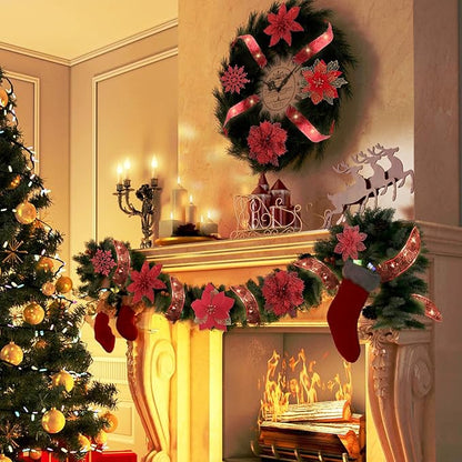 RECUTMS 9 Styles Christmas Red Glitter Artificial Poinsettia Flower Tree Ornaments with Ribbon Snowflake for Tree Wreaths Garland Floral Gift Winter Wedding Holiday Decoration(Red)