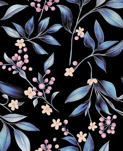 Dark Peel and Stick Wallpaper Vintage, Black Blue Leaf Removable Self-Adhesive Vinyl Contact Paper for Bathroom Bedroom Drawer Cabinet, Black Navy Gold Floral Design Retro Style 17.5" x 118"