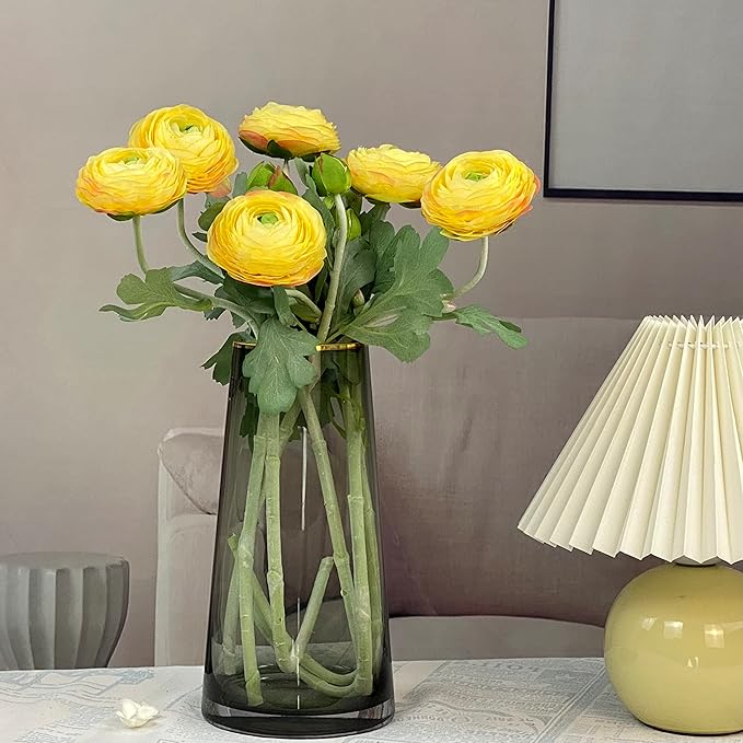 Yellow Ranunculus Artificial Flowerswith Real Touch Stem, Fake Ranunculus Flowers (Yellow, 6pcs)