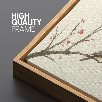 SIGNFORD Large Framed Canvas Print Wall Art Minimalist Birds on Branches with Red Berries Illustrations Modern Art Relax/Calm Warm for Living Room, Bedroom, Office - 60"x20"