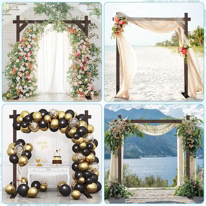 Wooden Wedding Arch Frame 7.48 FT Square Wood Arch Wedding Arbor Backdrop for Ceremony Party Proposal Scene Garden Beach Forest Rustic Boho Decoration(7.48ft)