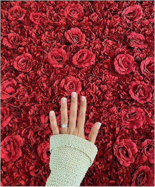 Blush Blooms Decor Flower Panels for Flower Wall (6 Pack) 24 Inch by 16 Inch Each | Flower Wall, Backdrop, Weddings, Event Decor, Bridal & Baby Shower, and Photography Décor (Red)