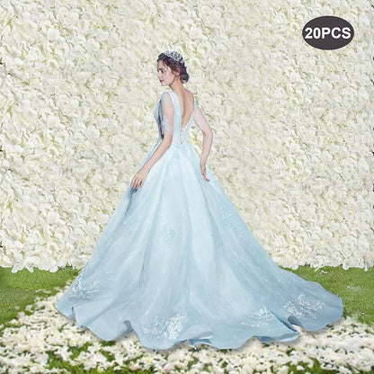 CNCEST 20Pcs Flower Panels,15.7"x 23.6" Artificial Flower Wall Panel, Milky-White Flower Backdrop Wall for Home Party Wedding Christmas Festival Photo Backdrop Decor (Milky White-40x60cm)