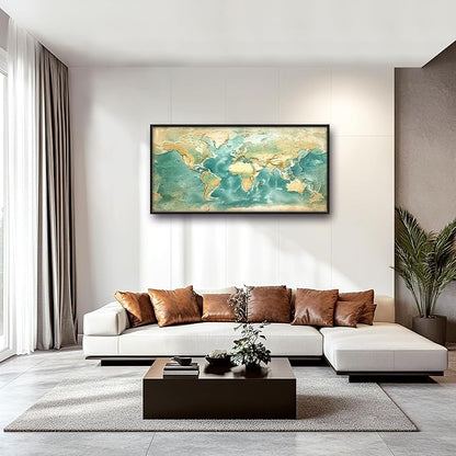 World Map Large Wall Art Framed Wall Decor for Living Room, Map Pictures Oversized Canvas Print Painting Modern Extra Large Framed Artwork for Bedroom Office Home Decor 60"x30"
