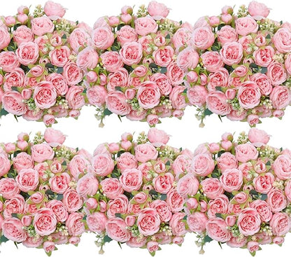 6 Pcs Peonies Artificial Flowers Bulk, Light Pink Silk Peonies Fake Bouquet for Floral Centerpieces, Realistic Faux Peony Flower for Flower Arrangements Wedding Decoration vase