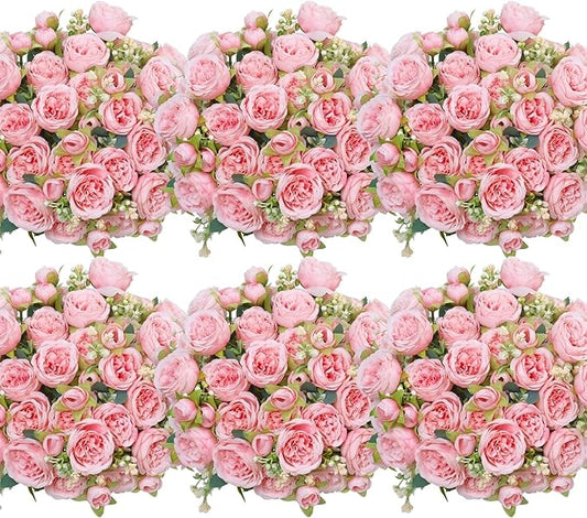6 Pcs Peonies Artificial Flowers Bulk, Light Pink Silk Peonies Fake Bouquet for Floral Centerpieces, Realistic Faux Peony Flower for Flower Arrangements Wedding Decoration vase