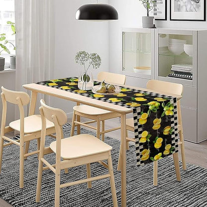 Lemon Table Runner , Summer Yellow Fruits Green Leaves Kitchen Dinning Table Decoration for Indoor Outdoor Home Party Decor 13x108 Inch