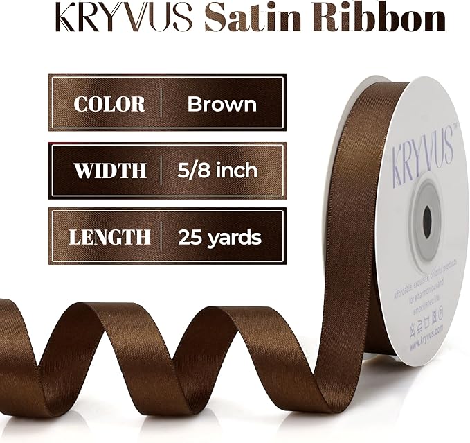 Brown Satin Ribbon, Double Faced 5/8 Inch X 25 Yards Brown Ribbon, Premium Satin Ribbon for Gift Wrapping, Crafts, Hair Bow Making, Sewing, Flower Bouquet, Wedding Party Decor