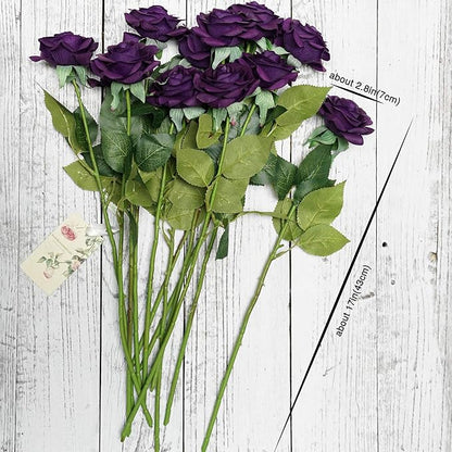 FiveSeasonStuff 12 Stems Artificial Flowers Real Touch Silk Roses for Wedding Decoration Bridal Bouquets Table Centerpieces Party Shower, Packed in Box (Mysterious Purple)
