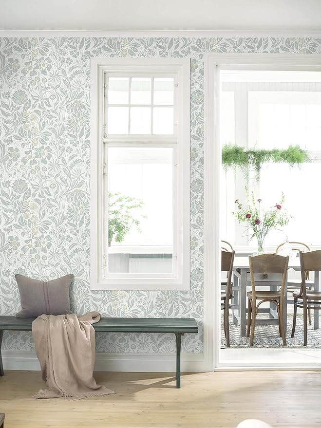 Heroad Floral Contact Paper Green Peel and Stick Wallpaper Botanical Self Adhesive Removable Stick on Wall Paper for Cabinets Drawers Waterproof Bathroom Pantry Wall Decor Vinyl Roll 17.3''x78.7''