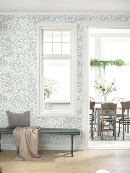 Heroad Floral Contact Paper Green Peel and Stick Wallpaper Botanical Self Adhesive Removable Stick on Wall Paper for Cabinets Drawers Waterproof Bathroom Pantry Wall Decor Vinyl Roll 17.3''x78.7''