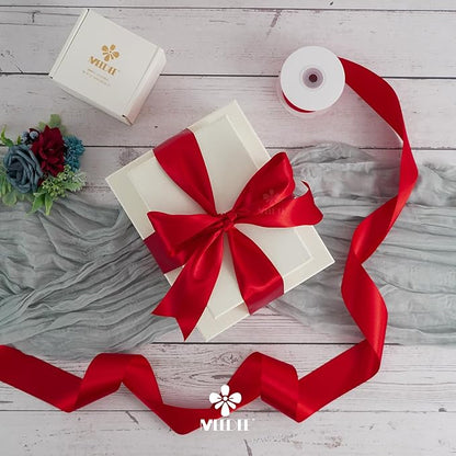 MEEDEE Red Satin Ribbon 2 Inch Red Ribbon Lux Double Faced Ribbons by 25 Yards Silk Satin Ribbons for Gift Wrapping, DIY Crafts, Weddings, Flower Bouquet, Holiday Decorating