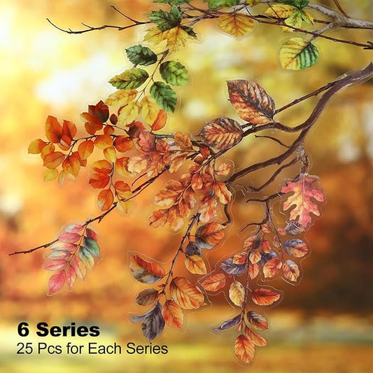 Foliage PET Sticker Set, 150PCS Leaf and Branch Stickers for Scrapbooking, Journaling, DIY Crafts, and Art Supplies