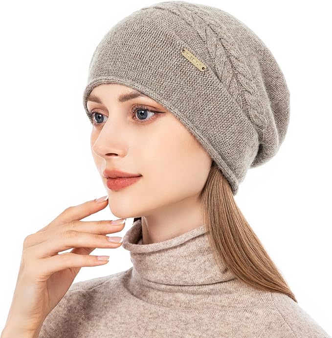 QUEENFUR Knit Slouchy Beanie Hats for Women Cashmere Ski Cap Knitted Wool Soft Warm Winter Hat