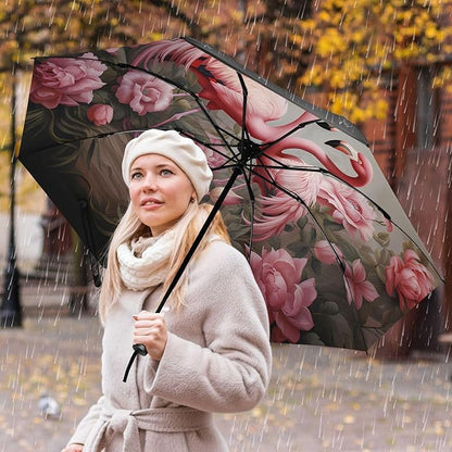 Automatic Folding Umbrella Windproof Strong, UV Protection Compact Floral Hydrangea Hummingbird Sun Rain Sun Rain Travel Umbrellas for Women Men