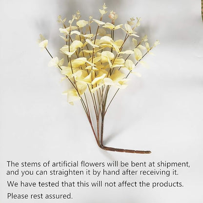 19" Faux Flowers Artificial Silk Silver Dollar Eucalyptus Stems Fake Plant for Vase Home Wedding Decor 3 Pcs (Yellow)