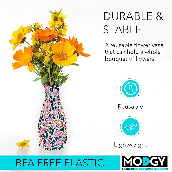 MODGY Expandable Flower Vase Plastic Decorative Modern Vases for Flowers Centerpieces Dining Table Decor Living Room Bathroom Wedding Office, Aviva