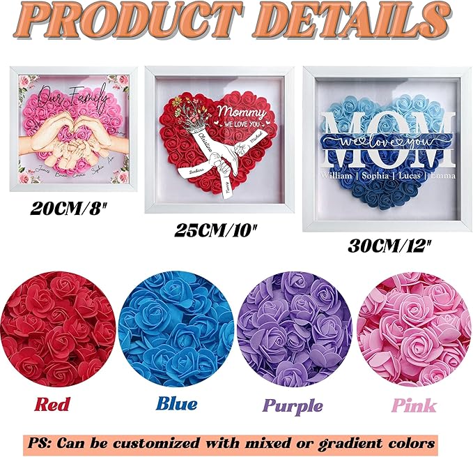 Personalized Mom Flower Shadow Box With LED Light Mom We Love You Flower Shadow Box Light Up Frame With Kid's Name Mothers Day Gifts for MOM Grandma Family Birthday