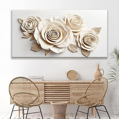 White Canvas Wall Art Living Room Prints Home Wall Decor Modern Canvas Art Wall Decor 35x70 Inches Large Flower Wall Art Elegant Painting Prints Picture For Bedroom Hotel Office Artwork