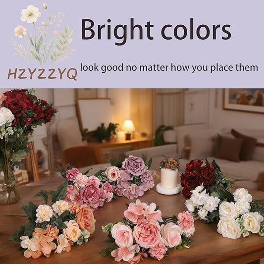 2 Pack Artificial Peony Flowers, Silk Peonies Flowers Fake Peonies Artificial Flowers Peonies Hydrangea Bouquet for Centerpiece Table Wedding Party Home Decor (2, Pink + White)