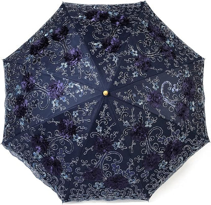 LCY Embroidered Lace Double-deck Anti-UV Parasol Sun/Rain/Snow Folding Umbrella