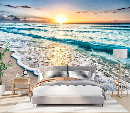 PYFFYP- Beach Wallpaper Sunset Ocean Wall murals for Living Room(Not Peel and Stick)