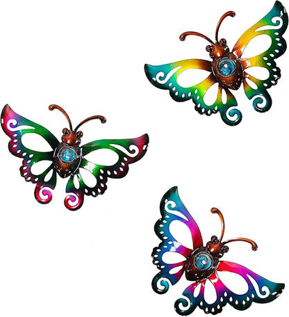 Garden Decor Clearance Metal Butterfly Wall decor 3D Wall Art Hanging Christmas for Patio Fence, Set of 3, 9 inch, Indoor Outdoor Christmas Gift for Family