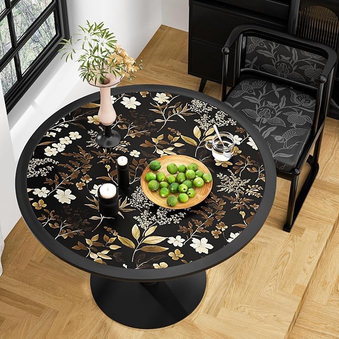 Vintage Leaf Wallpaper Peel and Stick Gold Leaf Contact Paper 17.4" x 393" Black Floral Waterproof Self-Adhesive Wall Covering for Bedroom Countertop Desk Cabinets
