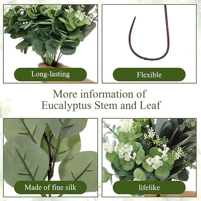 100pcs 4 Kinds Mixed Faux Eucalyptus Stems, Bulk Silver Dollar Artificial Eucalyptus Stems Green Faux Greenery Stems for Wedding Vase Bouquets Floral Arrangements