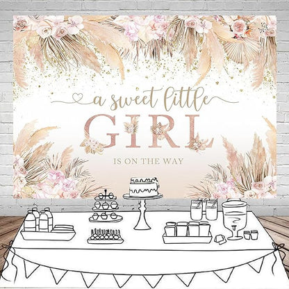 Mocsicka Boho Hello Baby Backdrop Boho Chic Pink Flowers Baby Shower Background Vinyl A Sweet Little Girl is on The Way Party Cake Table Decorations Photo Booth (10x7ft)