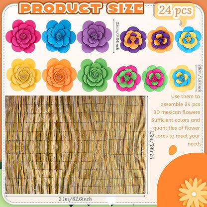 Frienda 36 Pcs DIY Paper Flower Decor Set with 83x59 Inch Custom Background Cloth and Rope, Artificial 3D Flower Wall Decor for Wall Bulletin Board Wedding Halloween Mexican Festive Party (Reed)