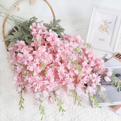 8PCS Pink Delphinium Artificial Flowers 33.5in Long Stem Larkspur Fake Silk Flowers for Tall Vase Faux Flowers for Home Wedding Baby Shower Floral Arrangement Centerpiece Table Decoration (Pink)