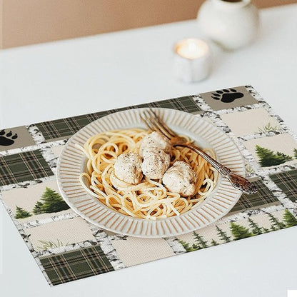 Forest Bear Moose Place Mats Set of 6 Pine Tree Wild Animal Kitchen Dining Table Mat for Indoor Outdoor Decorations 12 X 18 Inch 6 PCS, Style-19