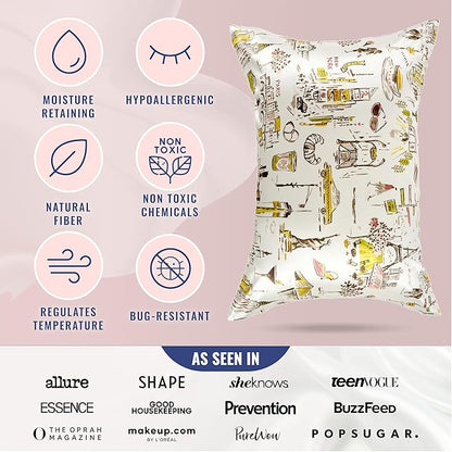 Blissy Silk Pillowcase - 100% Pure Mulberry Silk - 22 Momme 6A High-Grade Fibers - Silk Pillow Cover for Hair & Skin - Regular, Queen & King (Nicole Miller - NY to Paris, Queen)