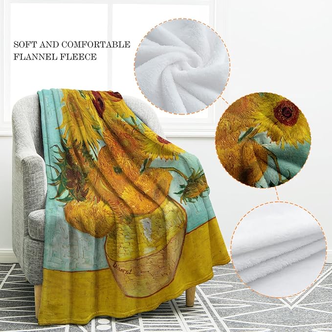 Jekeno Sunflower Gifts Blanket for Women Girls, Art Decor Gifts for Sunflower Lovers Adult Kids, Flower Gift Blanket for Home Living Room Bed Couch
