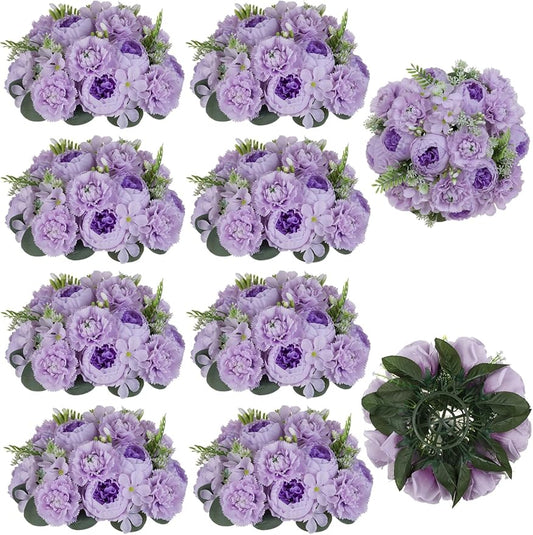 BLOSMON Flower Balls for Wedding Centerpieces: 10pc 9.5 Inch Lilac Fake Peonies Floral Arrangement Bouquet Wedding Decoration Easy Use Artificial Silk Kissing Ball Home Party Baby Shower Decor