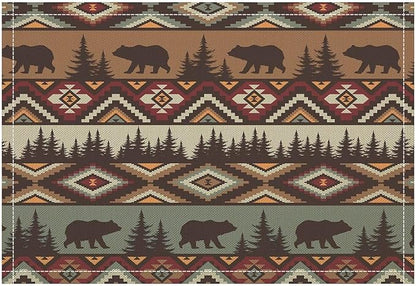 Rustic Bear Placemats Aztec Cabin Wild Animal Hunting Camping Art Printed Dining Table Mats Set of 4 for Home Kitchen Holiday Picnic Party Decor 12x18in
