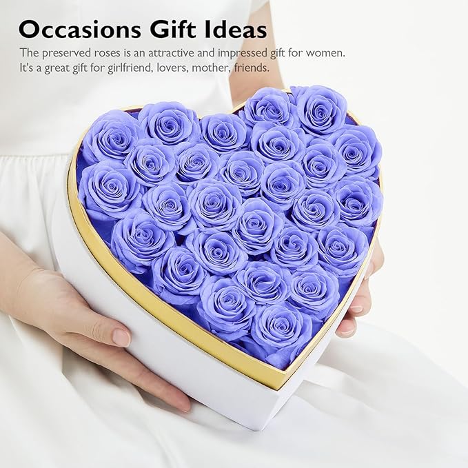 Eterfield Forever Flowers in Heart Shape Box, Preserved Roses That Last Over a Year Preserved Flowers Birthday Gift for Her Mom Women Anniversary Valentine's Day Mother's Day (27 Roses, Light Purple)