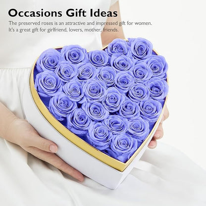Eterfield Forever Flowers in Heart Shape Box, Preserved Roses That Last Over a Year Preserved Flowers Birthday Gift for Her Mom Women Anniversary Valentine's Day Mother's Day (27 Roses, Light Purple)