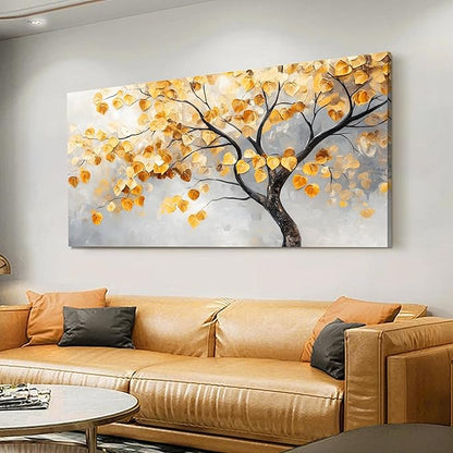 Tarfupth Gold Tree of Life Wall Art for Living Room Tree Leaves Large Artwork for Bedroom Office Kitchen Modern Canvas Prints 29x58 Inch