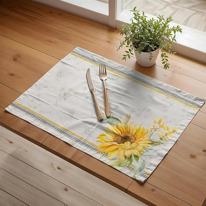 Maison d' Hermine Placemats Set of 4 100% Cotton Washable Cloth Place Mats, Reusable Table Mats for Kitchen Dining Decoration, Party, Wedding, Restaurant Spring/Summer (Candice, 13" x 19")
