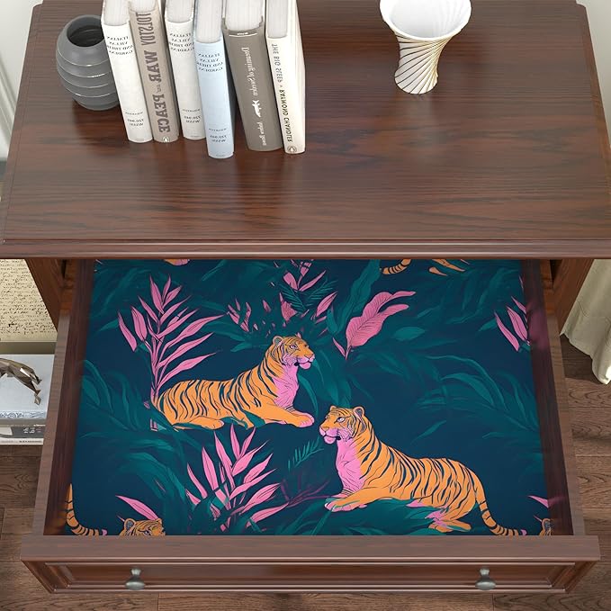 Vintage Wallpaper Peel and Stick Tropical Tiger Contact Ppaer Renter Friendly Wall Paper for Bedroom Bathroom Cabinet Self Adhesive Removable 17.5 x 393.5In
