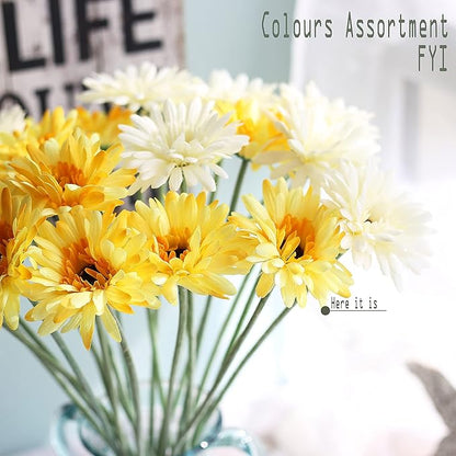 12pcs Artificial Gerbera Daisies,22 Inch Long Stem Silk Daisy Flowers,Realistic Artificial Flower Mums for Home Décor Centerpiece Wreath Supplies Wedding Bouquet,Light Yellow
