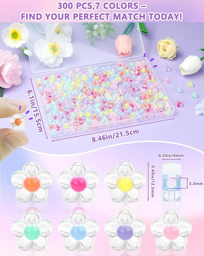 FIVEIZERO 300PCS Acrylic Flower Beads, Colorful Transparent Bead Charms for DIY Bracelets, Necklaces & Jewelry Craft Supplies
