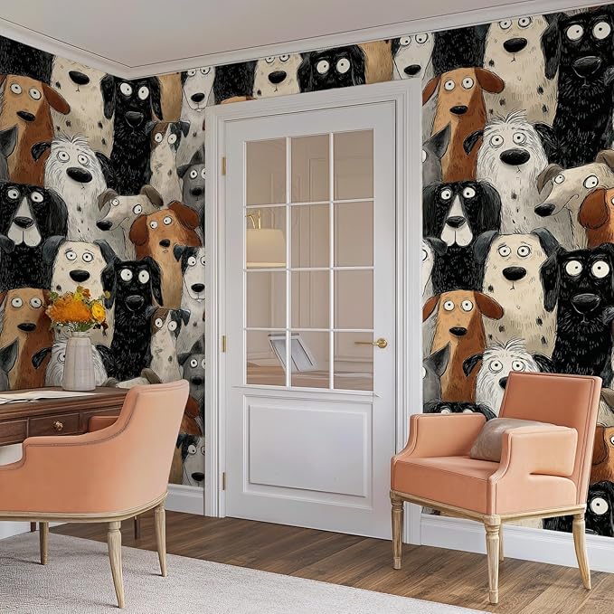 Cute Animal Peel and Stick Contact Paper Funny Modern Dog Funky Removable Wallpaper 17.7" x 118.11" Wall Paper Watercolor Self Adhesive for Classroom Bedroom Laundry Room Bathroom