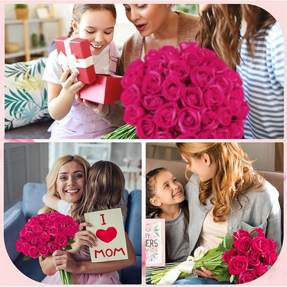 80 Pcs Roses Artificial Flowers, Silk Hot Pink Artificial Flowers Petals Long Stem Roses for Wedding Bouquet Home Party Decor