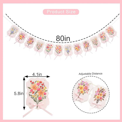 Floral Baby Shower Decorations Garland - Baby in Bloom Bow Banner, Flowers Baby Clothes Banner for Gender Reveal, 1st Birthday, Anniversary Party Backdrop