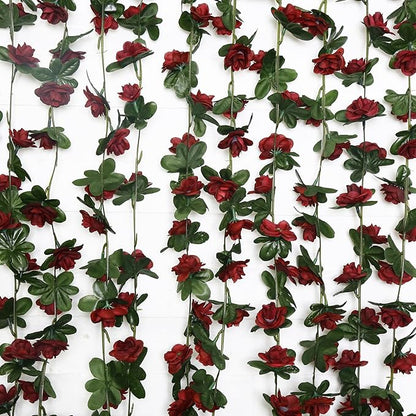 12 PCS 98.4 FT Artificial Flower Garland Red Rose Garland for Wedding Room Decor（12,Wine Red）