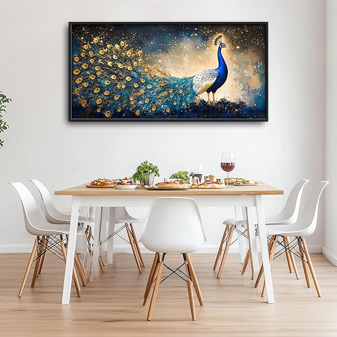 Peacock Large Wall Art Framed Gold Wall Decor for Living Room Mountain Peacock Pictures Oversized Canvas Print Painting Modern Extra Large Framed Artwork for Bedroom Office Home Decor 60"x30"